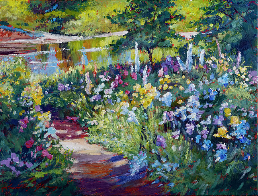 Spring Garden At The Pond Painting by David Lloyd Glover