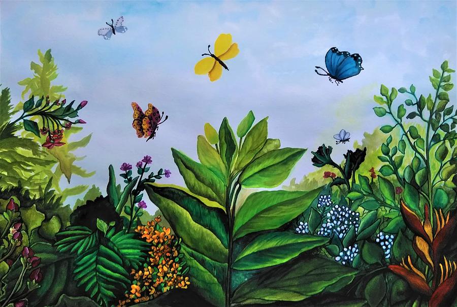Butterfly garden Painting by Tara Krishna