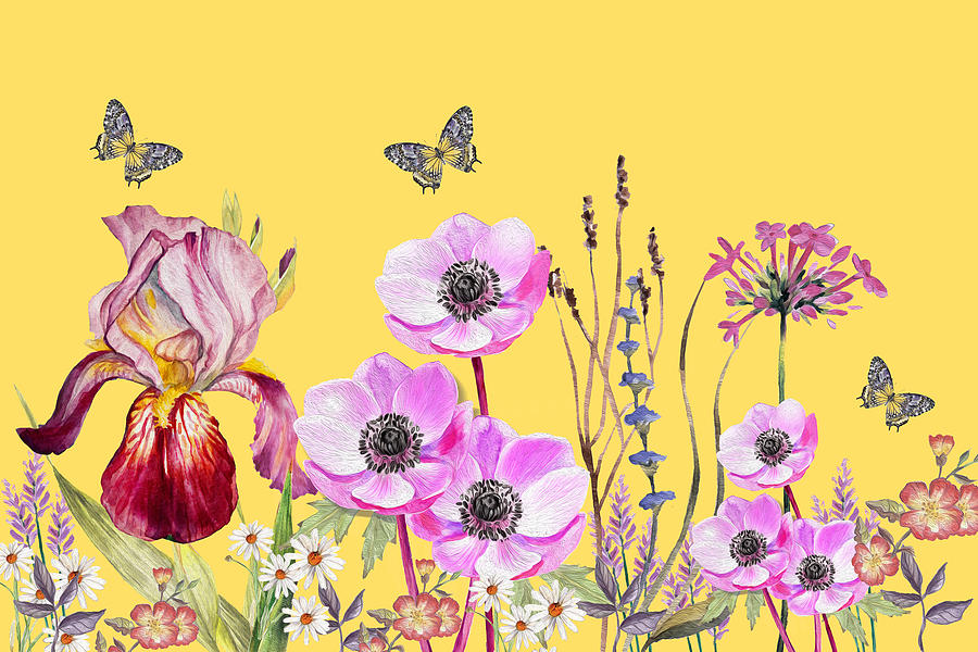 Spring Garden With Butterflies Mixed Media by Johanna Hurmerinta
