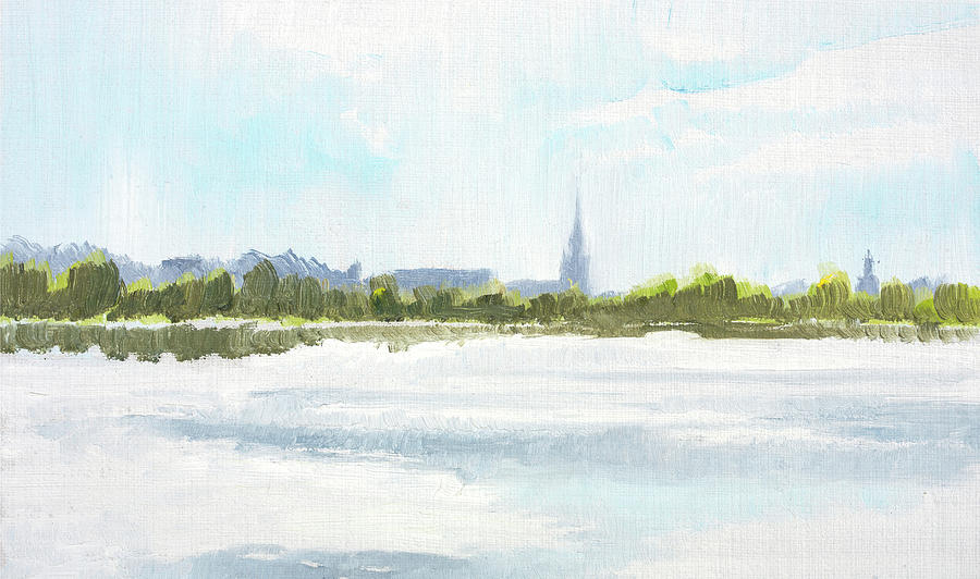 Spring haze over Falu skyline   Vaardis oever Faluns stadssilhuette _foto 2020   Painting by Marica Ohlsson