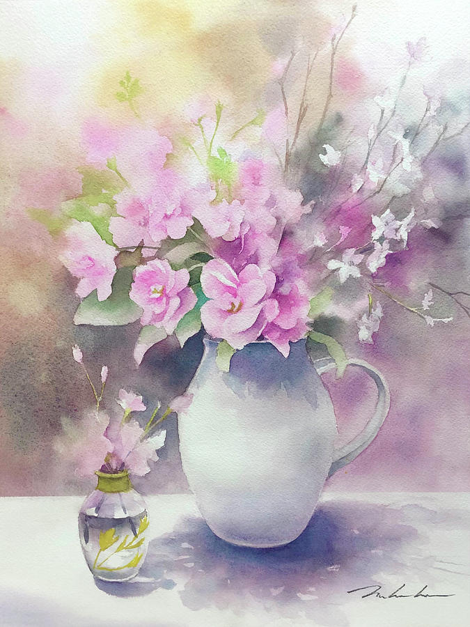 Spring Haze Watercolor by Nahoko Inoue Painting by Nahoko Inoue - Fine ...