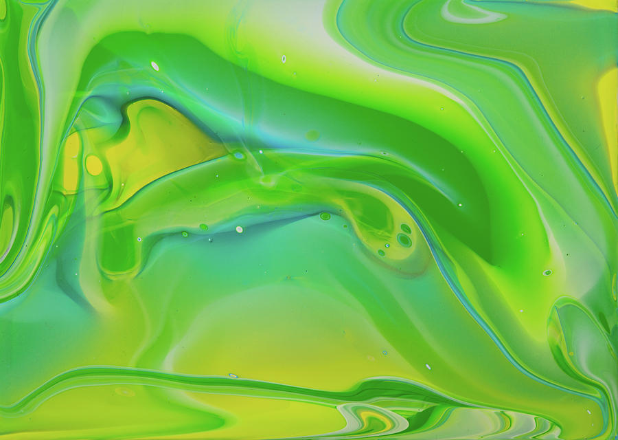 Spring Impression Abstract Green Yellow Blue Acrylic Pouring Painting by Matthias Hauser
