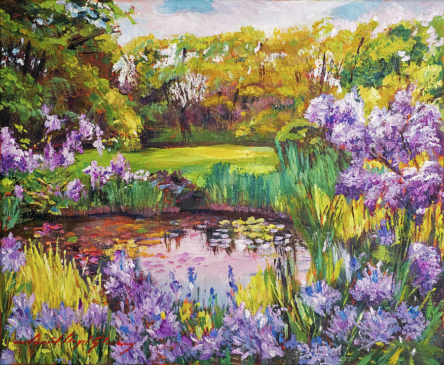 Spring Impressions At The Reflecting Pond Painting by David Lloyd Glover