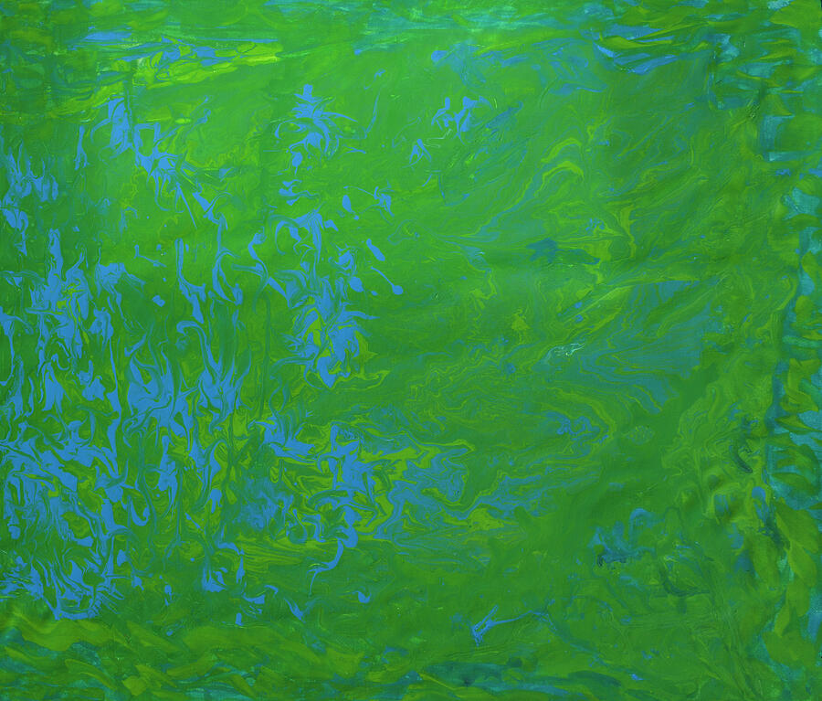 Spring 1 in blue and green colours, abstract fluid art acrylic pai Painting by Irina Afonskaya