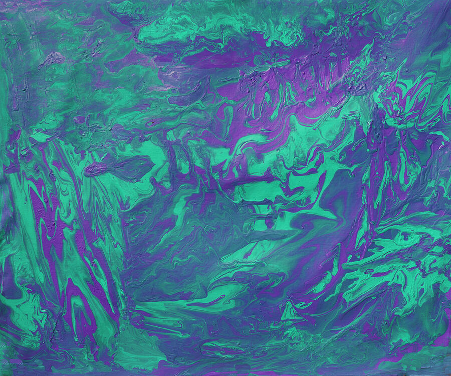 Spring in purple and turgouise colours, abstract fluid art acryl Painting by Irina Afonskaya