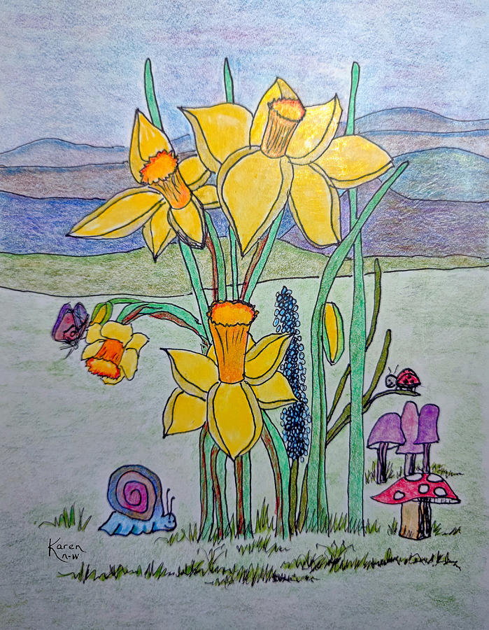 Spring in the Garden Drawing by Karen Nice-Webb