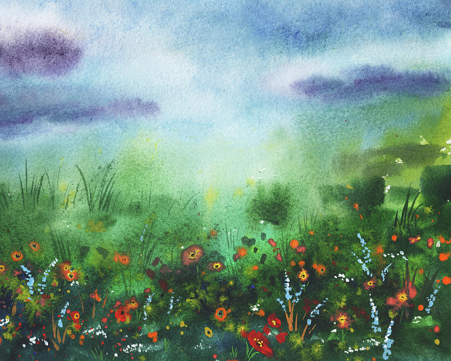 Spring In The Meadow Watercolor  Painting by Irina Sztukowski