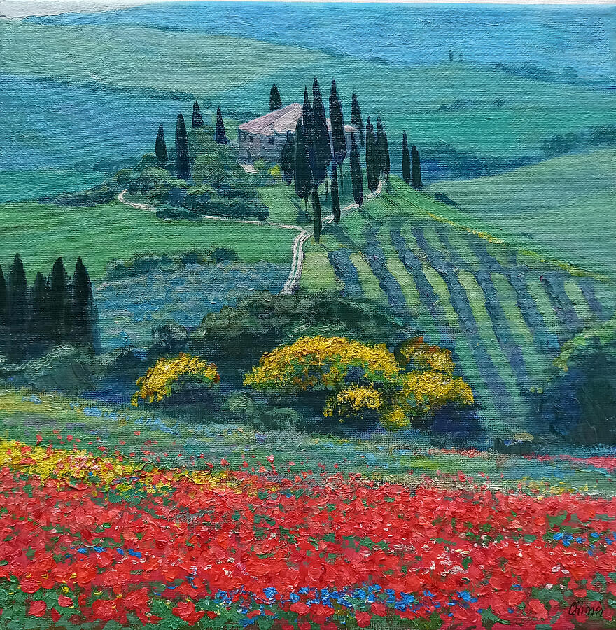 Spring in Val d'Orcia Siena - Tuscany landscape painting Painting by ...