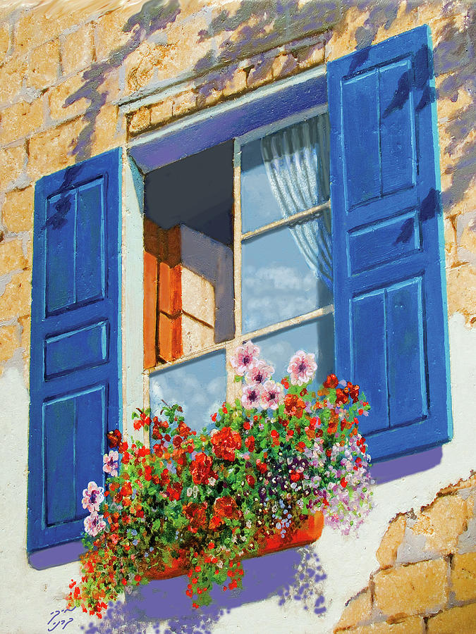 Spring in your window, a joyful oil painting. by Miki Karni Painting by Miki Karni