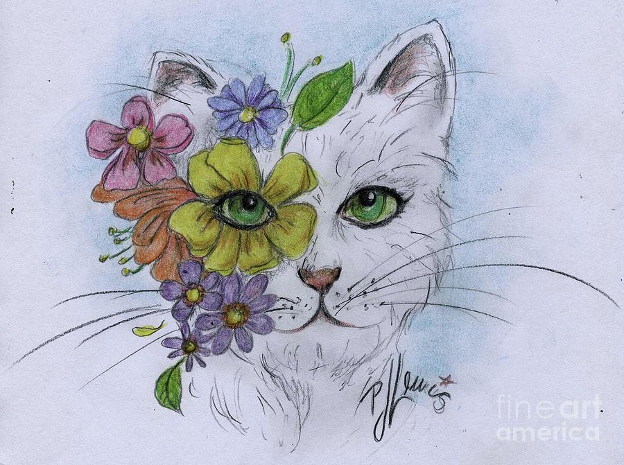 Spring Kitty Drawing by PJ Lewis