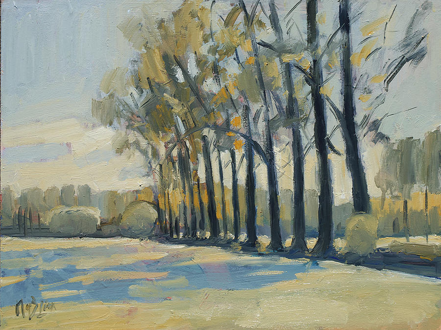 Spring leaves in a row of trees in Liempde Painting by Nop Briex