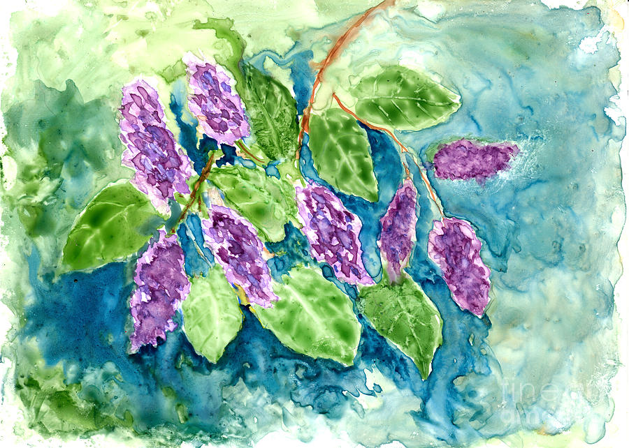 Spring Lilacs in Watercolor Painting by Conni Schaftenaar