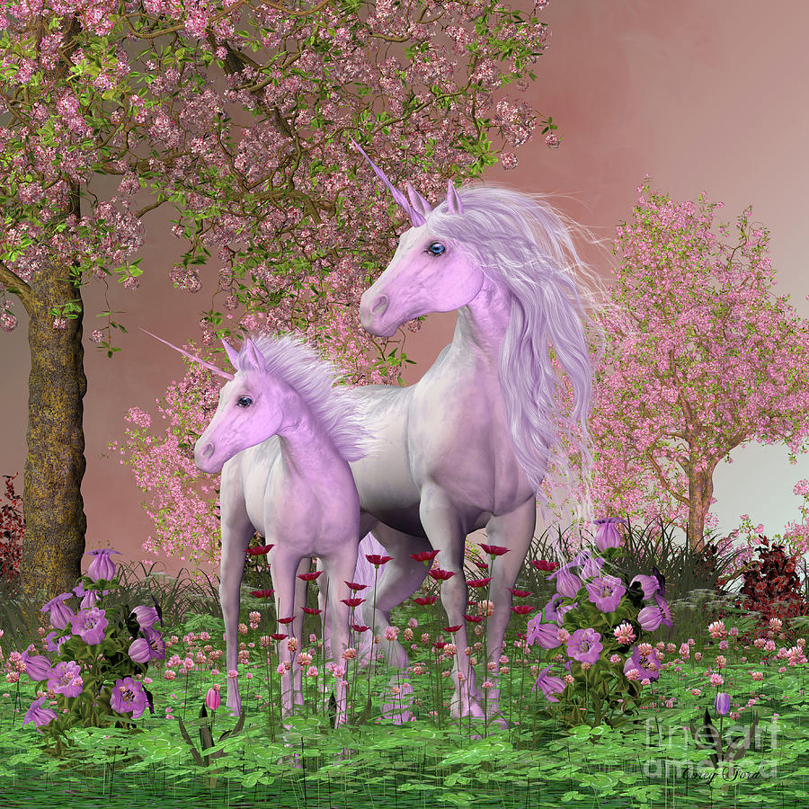 Spring Mare and Foal Unicorns Digital Art by Corey Ford