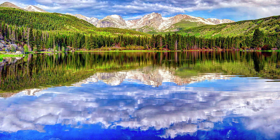 Spring Morning Scenic View Of Sprague Lake Against Cloudy Sky Photograph by OLena Art