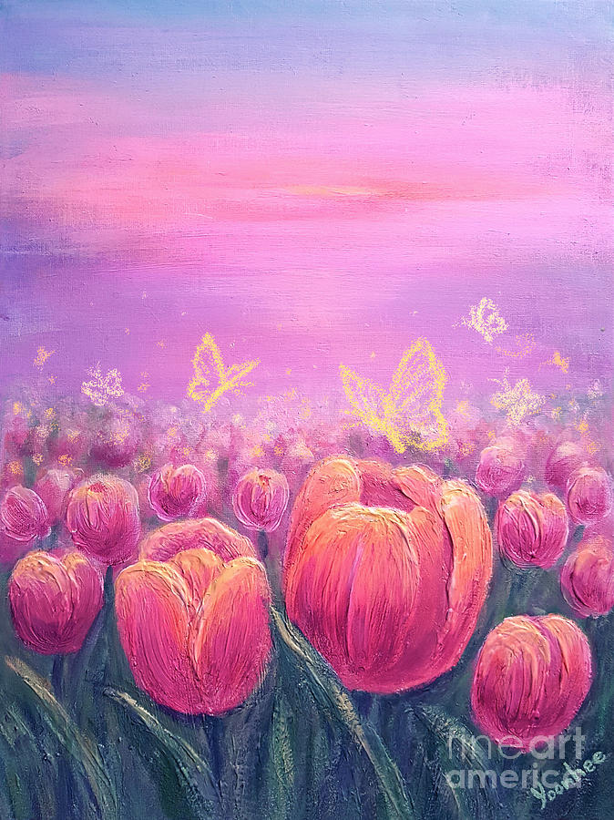 Spring on tulip field Painting by Yoonhee Ko