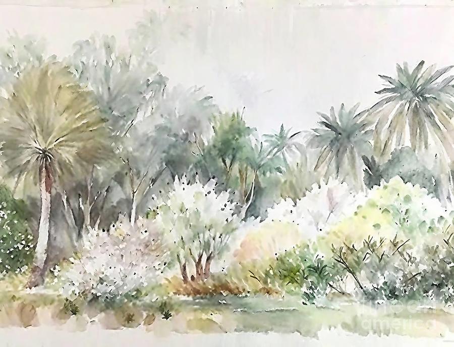 Spring Painting - Spring Painting spring watercolour fresh air date palms landscape blooming trees light nature abstract art artistic artwork backdrop background color colorful colour composition creative creativity by N Akkash