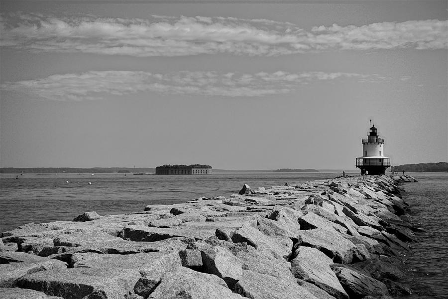 Spring Point Ledge Lighthouse II BW Photograph by Patricia Caron