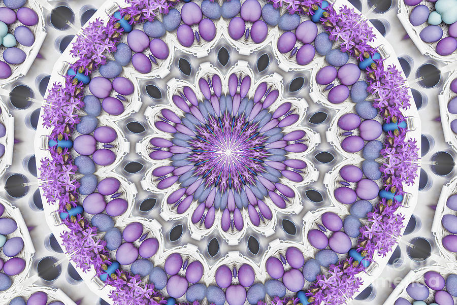 Spring Purple Hyacinths And Easter Eggs Abstract Mandala Kaleidoscope Photograph