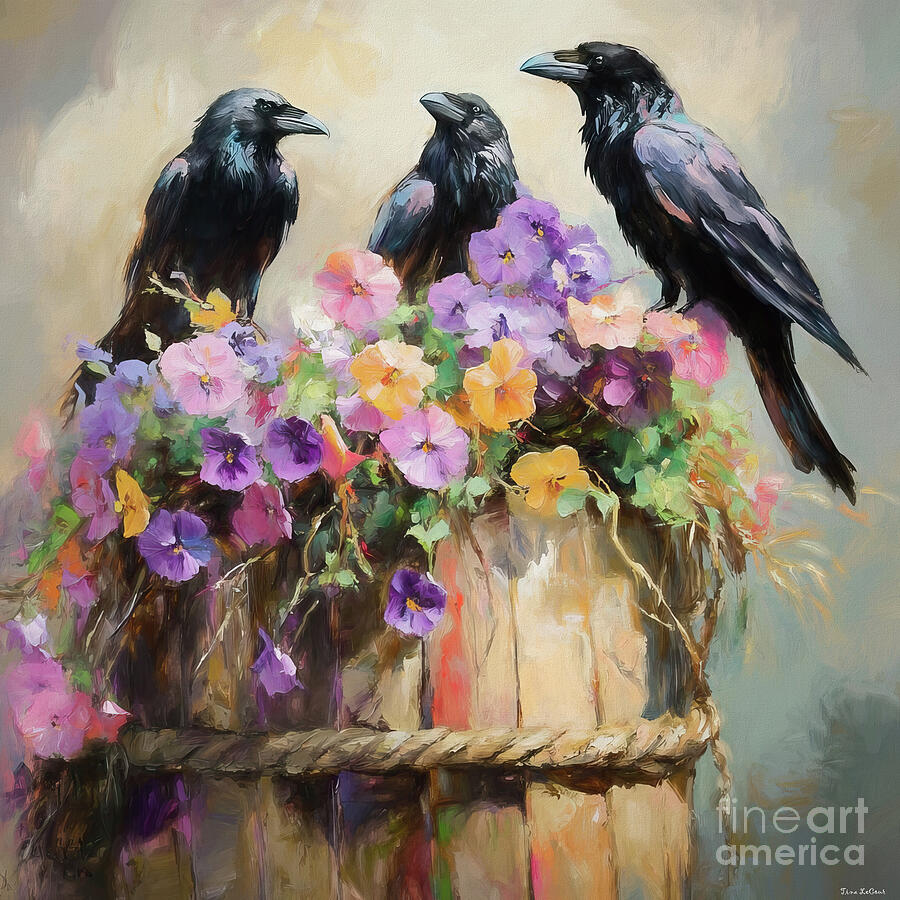 Spring Ravens Painting by Tina LeCour Spring Ravens Painting by Tina LeCour