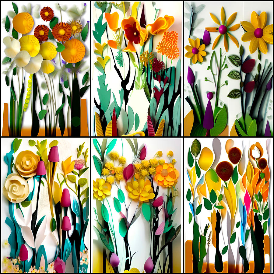 Spring six floral montage Digital Art by Bonnie Bruno