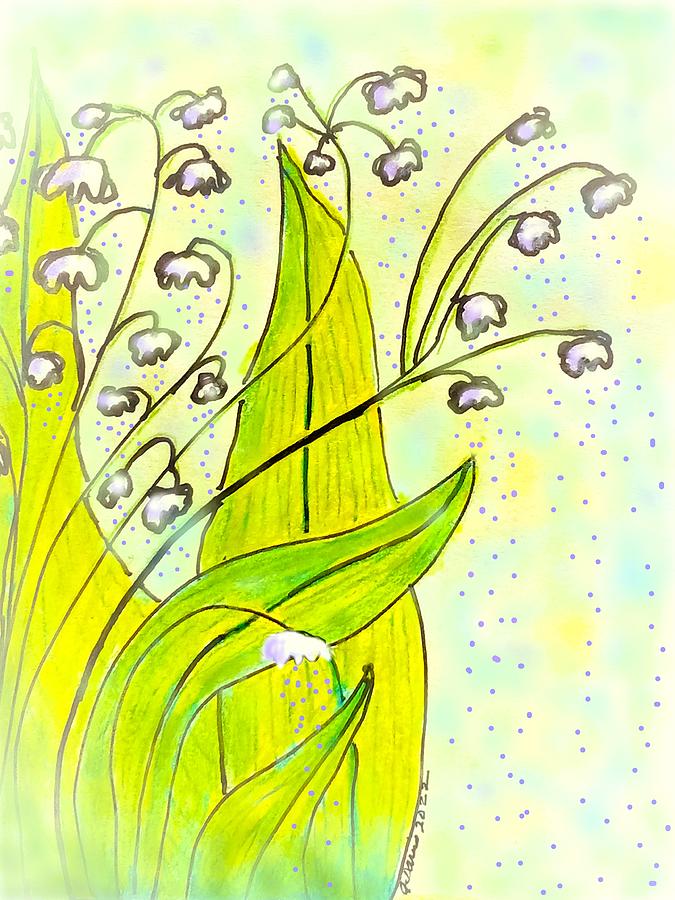 Flower Drawing - Spring Sketchbook Lily of the Valley by Angela Davies