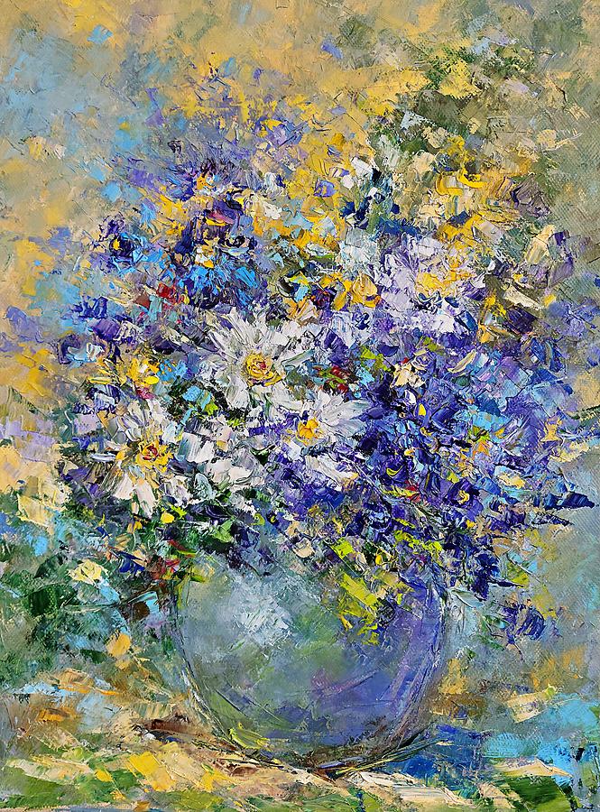 Spring Still Life With Violets and  Daisies Painting by Amalia Suruceanu