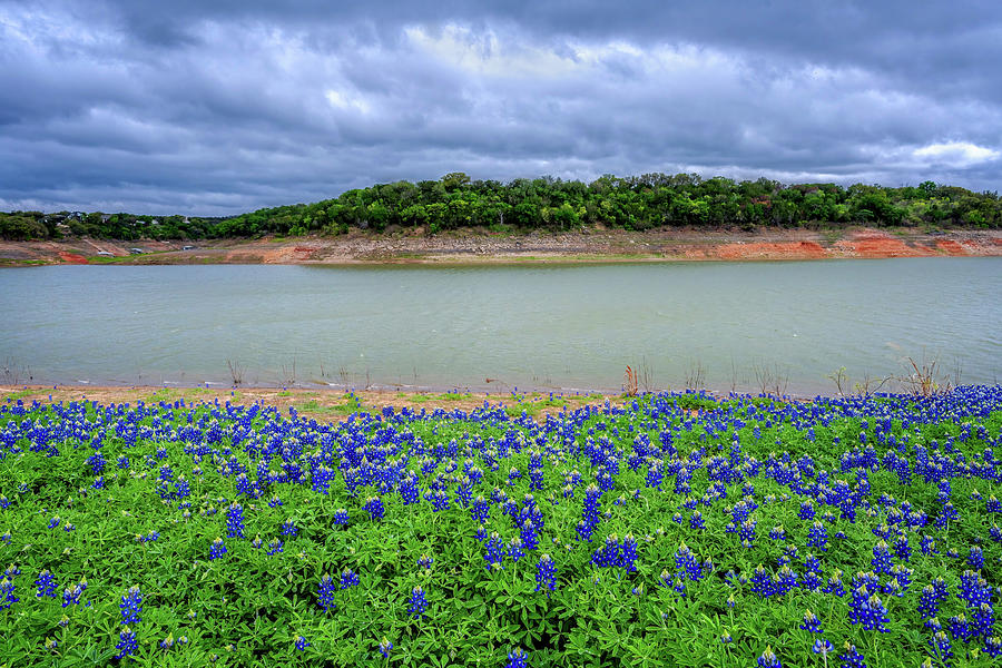 Spring Storm and Bluebonnets at Muleshoe Bend Photograph by Lynn Bauer