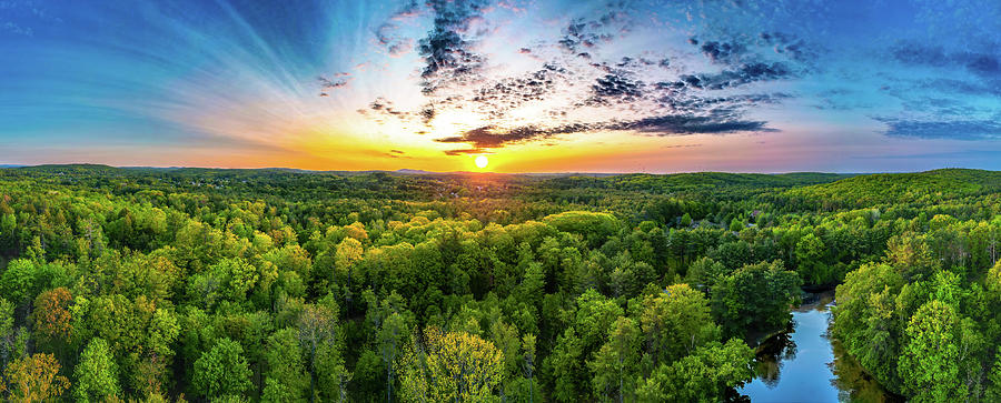 Spring sunrise over forest and river Photograph by Bob Orsillo