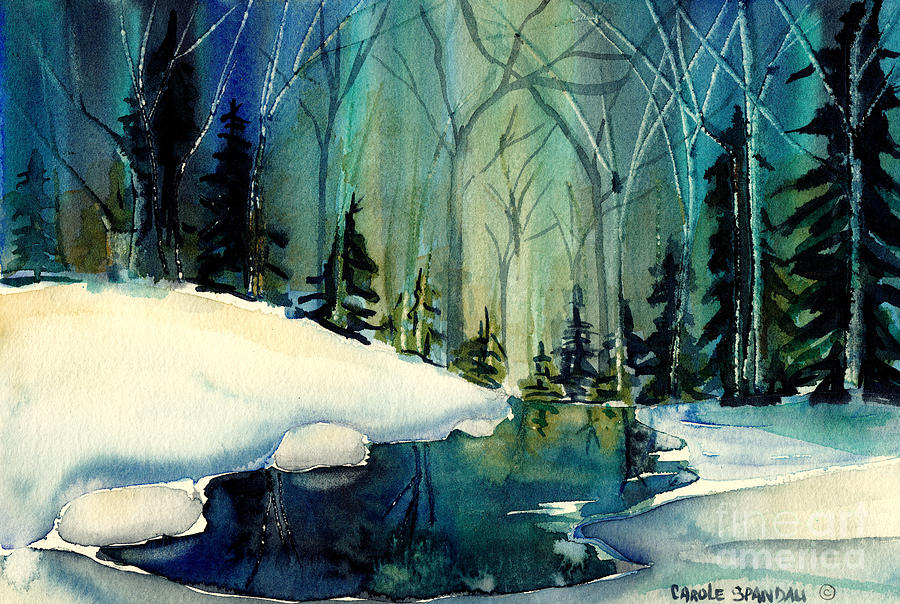 Spring Thaw Les Eboulements Quebec Landscape Birches In Blues And Whites C Spandau Canadian Art Painting by Carole Spandau