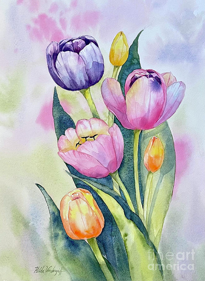 Spring Tulips Painting by Hilda Vandergriff