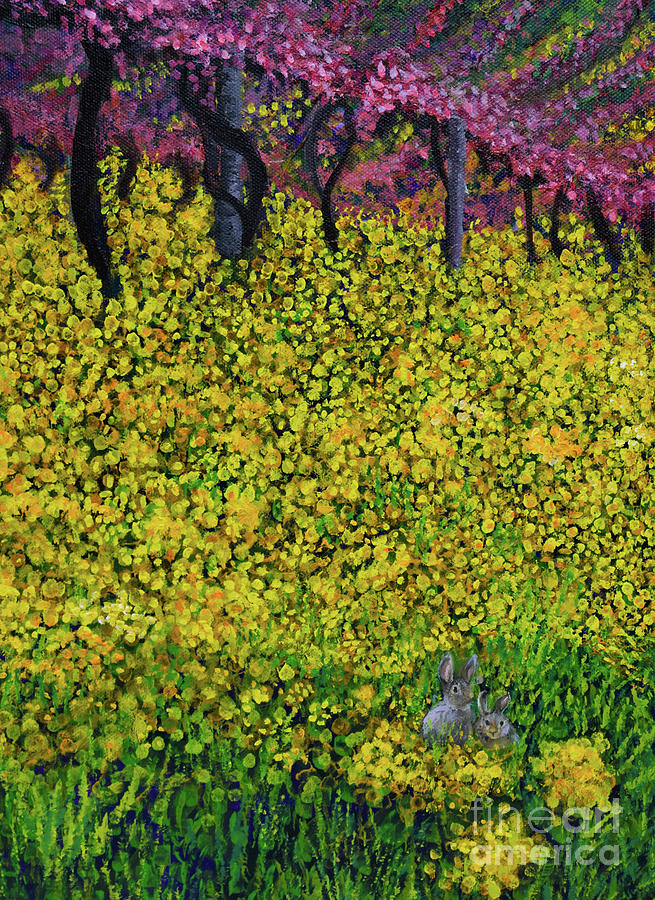 Spring Vineyard Bunny detail Painting by Anne Cameron Cutri
