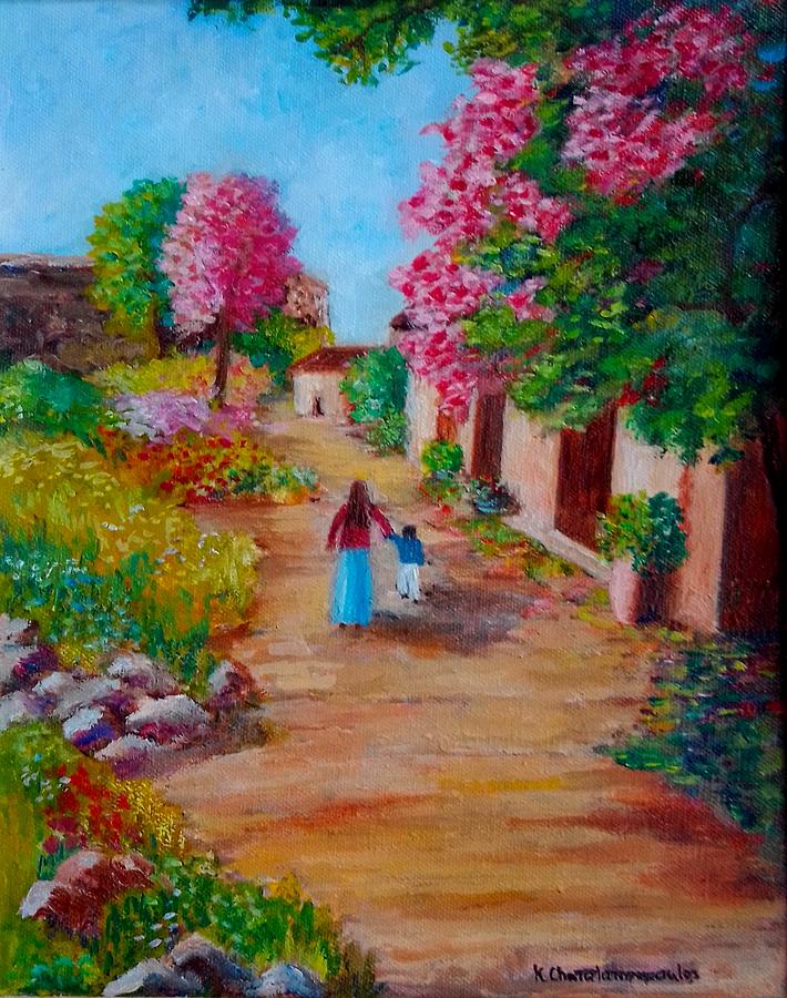 Landscape Painting -   Walk in Monemvasia by Konstantinos Charalampopoulos