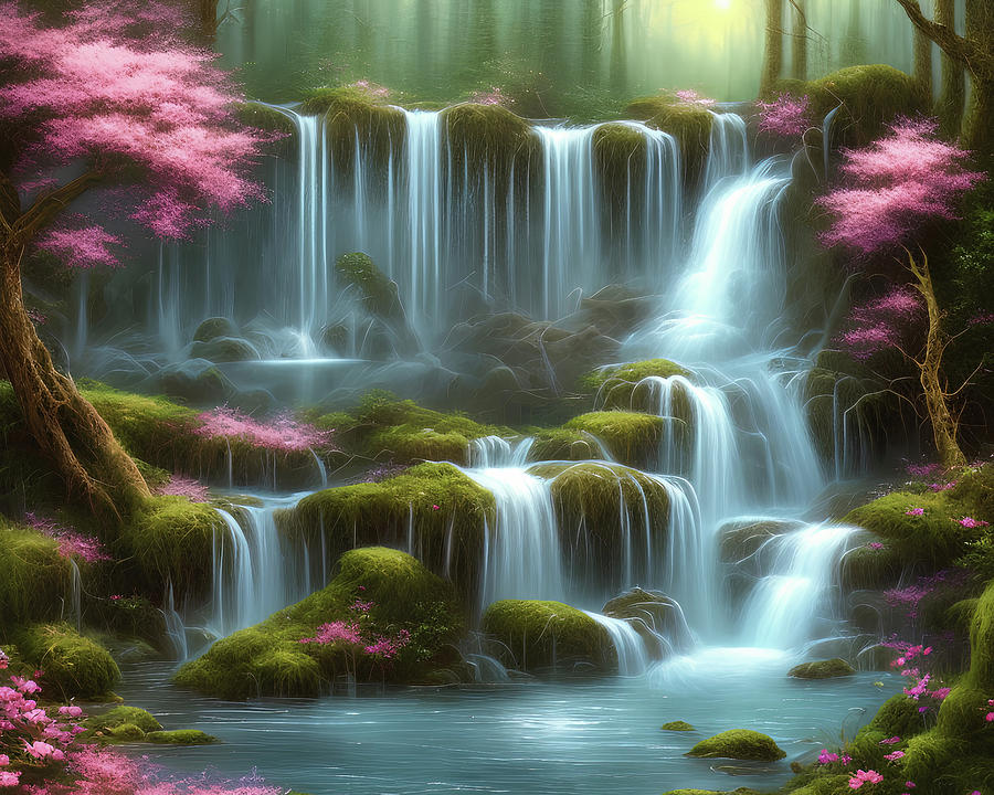 Spring waterfall 004 Digital Art by VR Vision Studios - Fine Art America