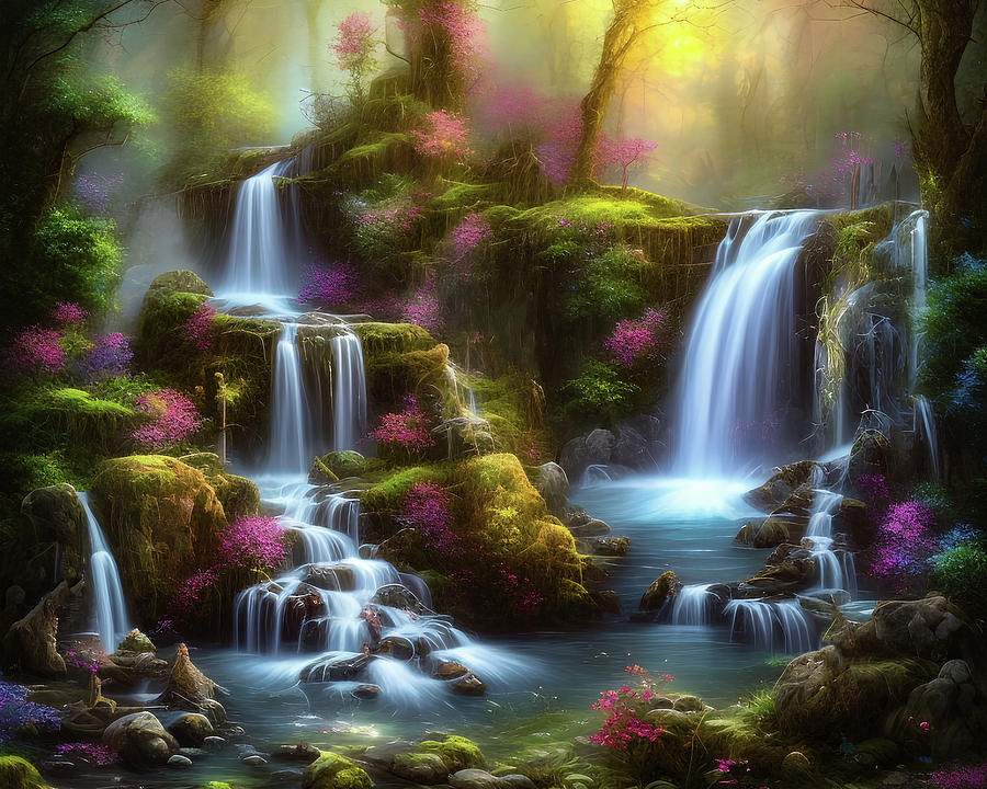 Spring waterfall 018 Digital Art by VR Vision Studios - Fine Art America