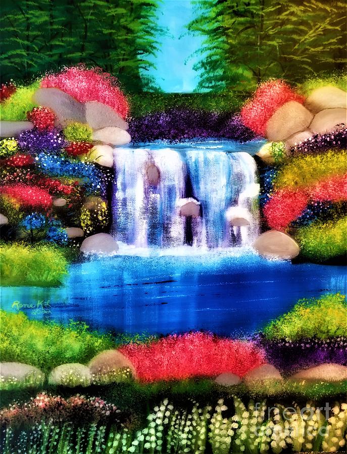 Spring Waterfall Painting By Rene Kl Fine Art America