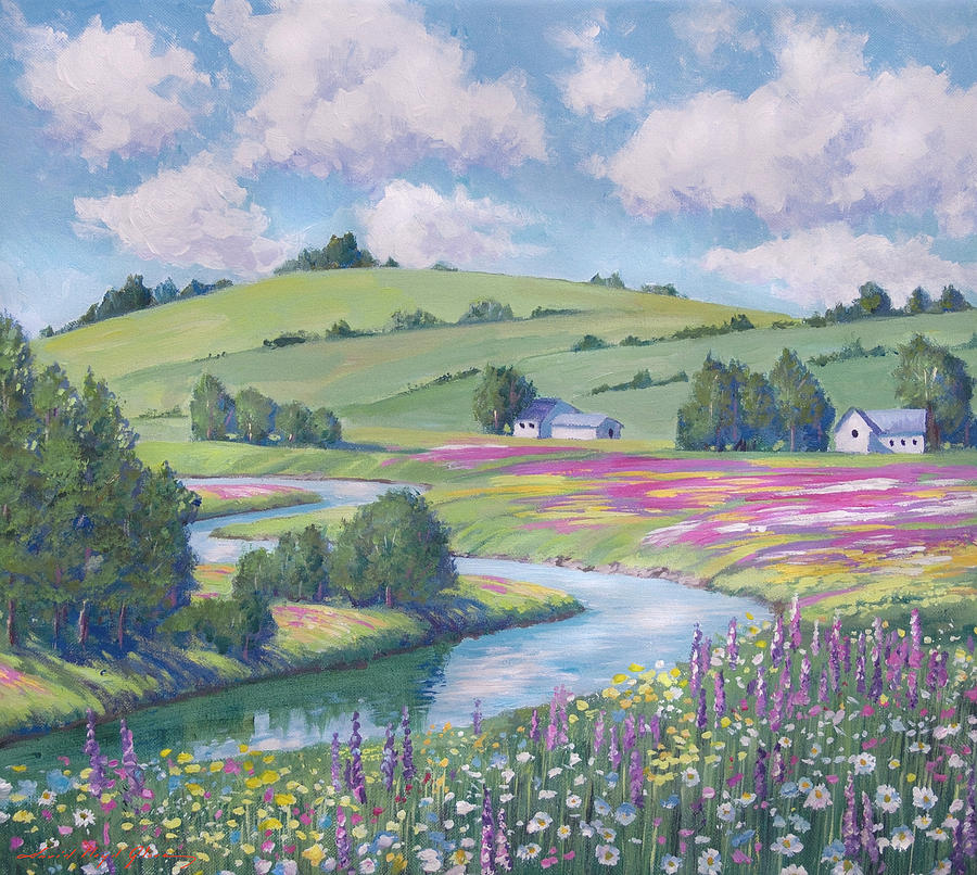 Spring Wildflower Meadows Painting by David Lloyd Glover