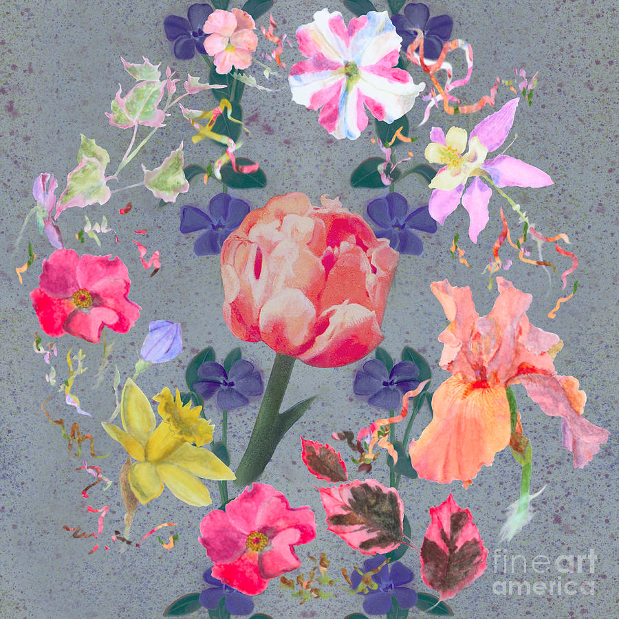 Spring Wreath on Slate Background Mixed Media by Nancy Lee Moran
