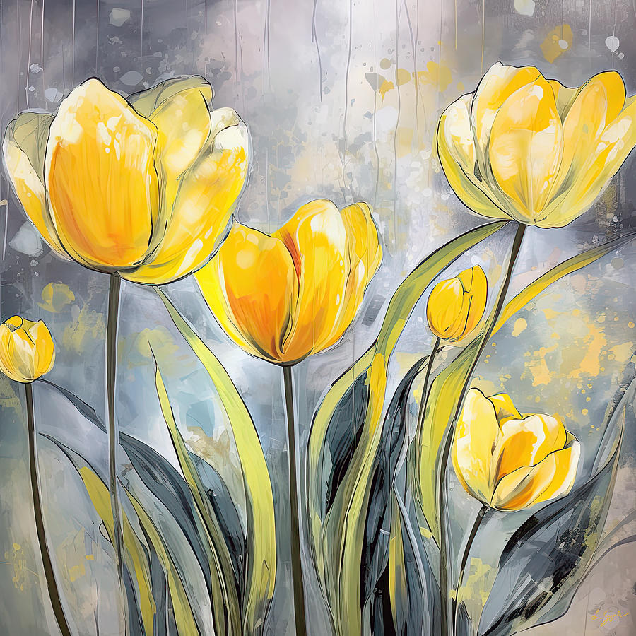 Spring Yellow Tulips Art Painting by Lourry Legarde
