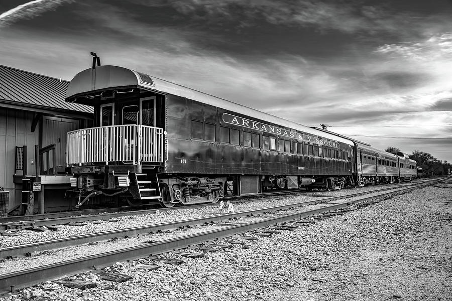 Springdale Arkansas And Missouri Railway Train - Black and White Photograph by Gregory Ballos