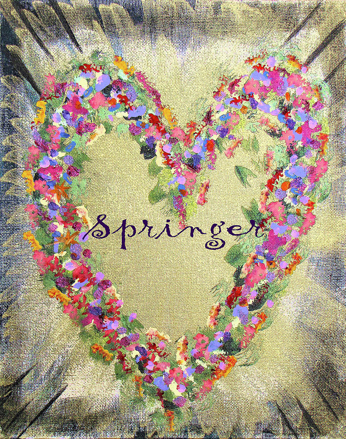 Springer Gold Heart Wreath Painting by Corinne Carroll