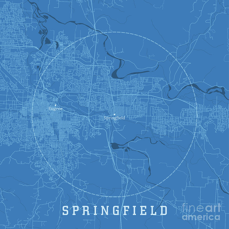 Springfield OR City Vector Road Map Blue Text Digital Art by Frank Ramspott