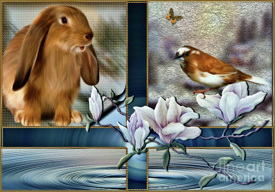  Bunny Bird and Magnolias Digital Art by Elaine Manley