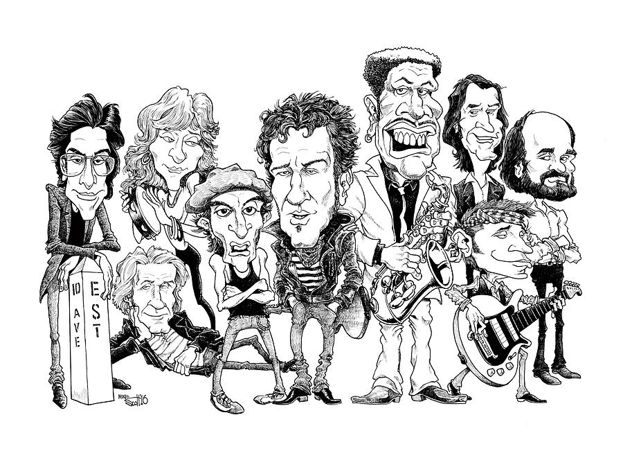 Springsteen and the E Street Band Drawing by Mike Scott