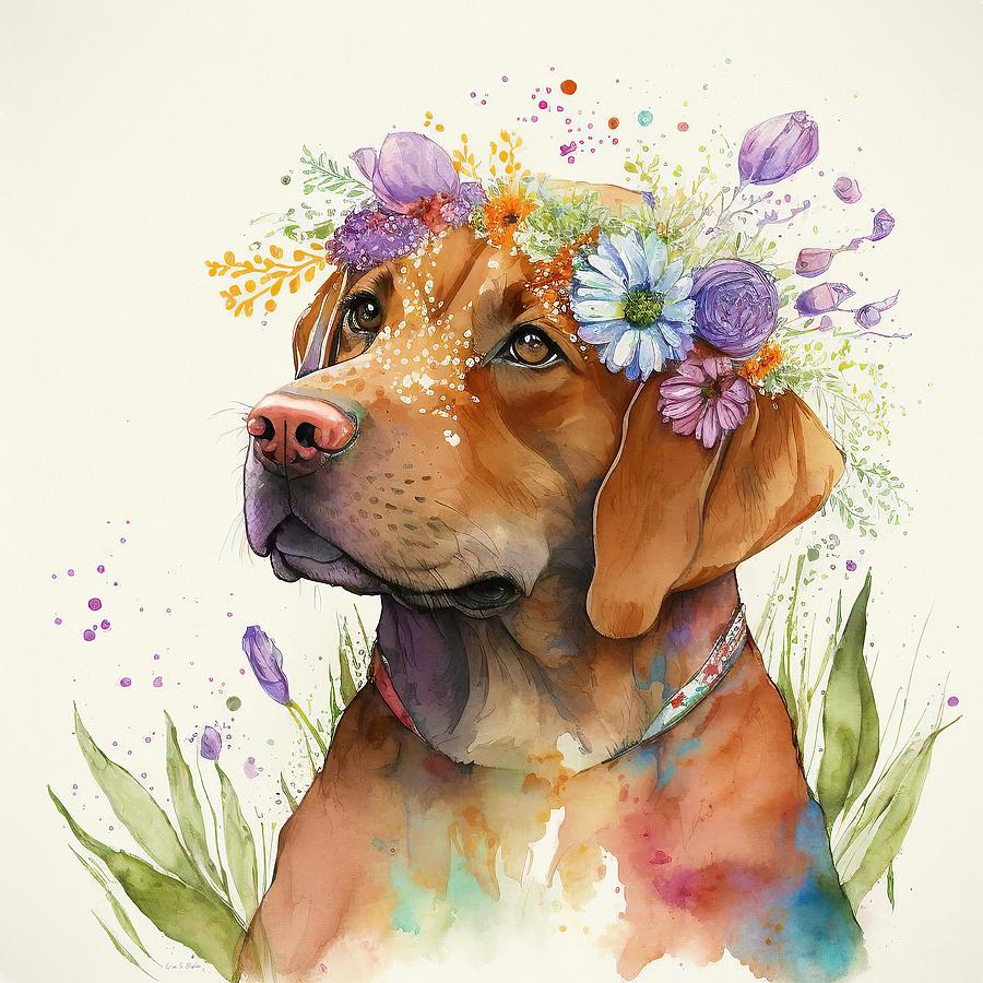 Springtime Doggy - Violet Digital Art by Lisa S Baker