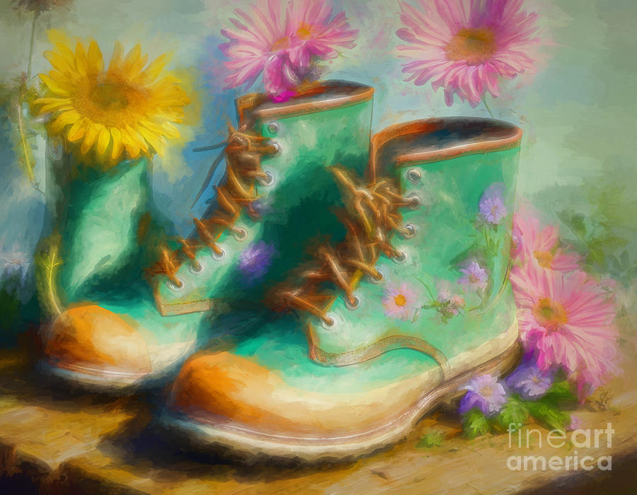 Springtime Gardening Boots by Kaye Menner Digital Art by Kaye Menner