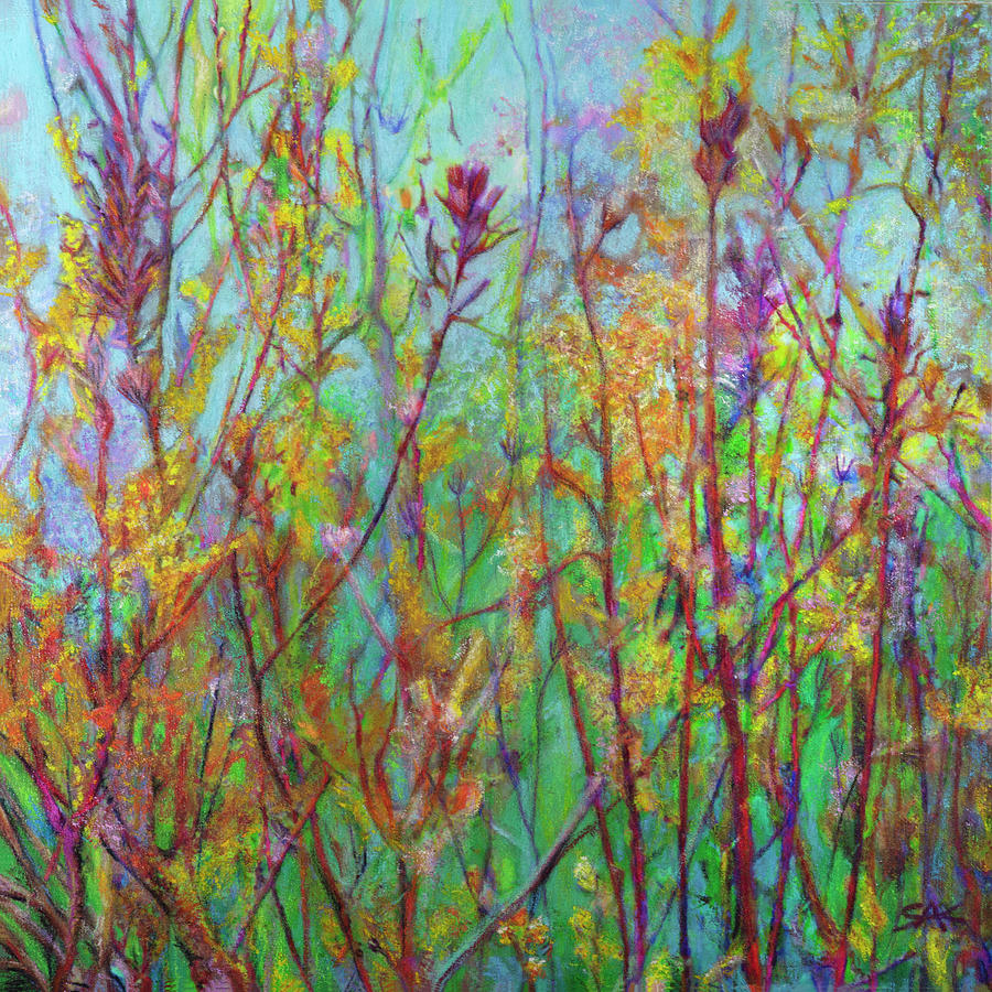 Springtime Grasses on the Path Pastel by Sheryl Karas