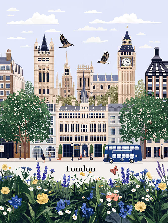 London Digital Art - Springtime London by Atelier Aida