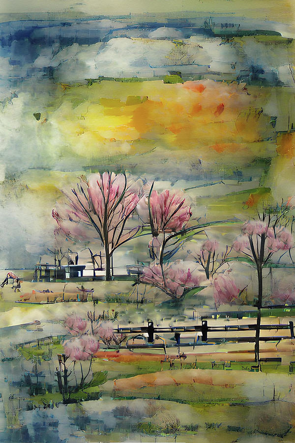 Springtime on the Farm Abstract Watercolor Painting by David Dehner