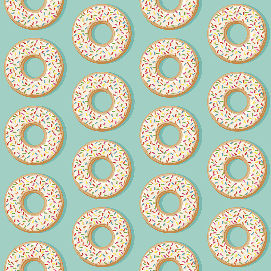Sprinkle Donut Seamless Pattern Drawing by Bortonia