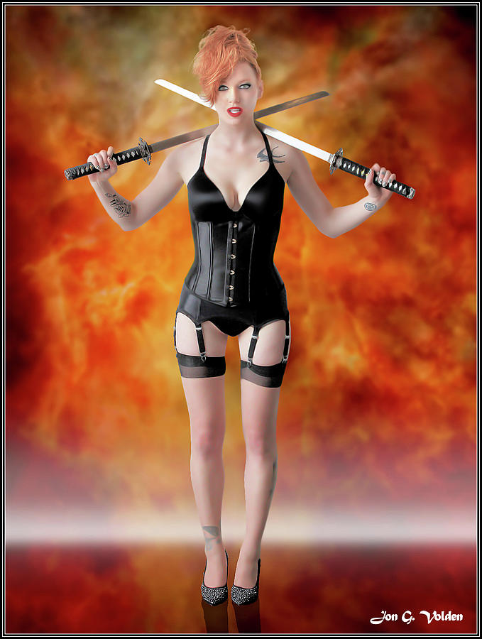 Spy in Lingerie with Swords Photograph by Jon Volden